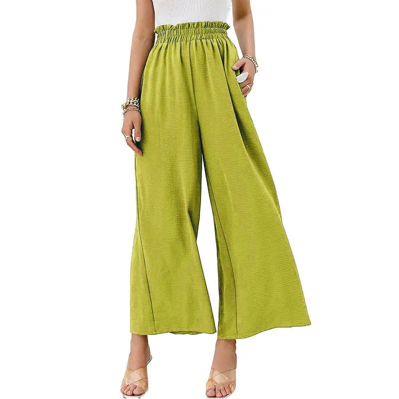 Women's Wide Leg Trousers with Elastic Waistband in lime green palazzo style by Wilfred Smith