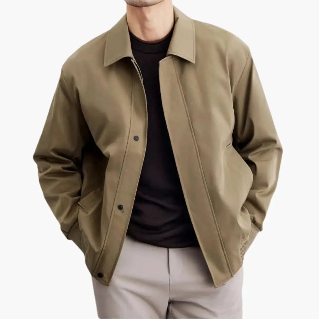 Women's Willow Lecco bomber jacket by Wilfred Smith in tan with shawl collar and ribbed cuffs