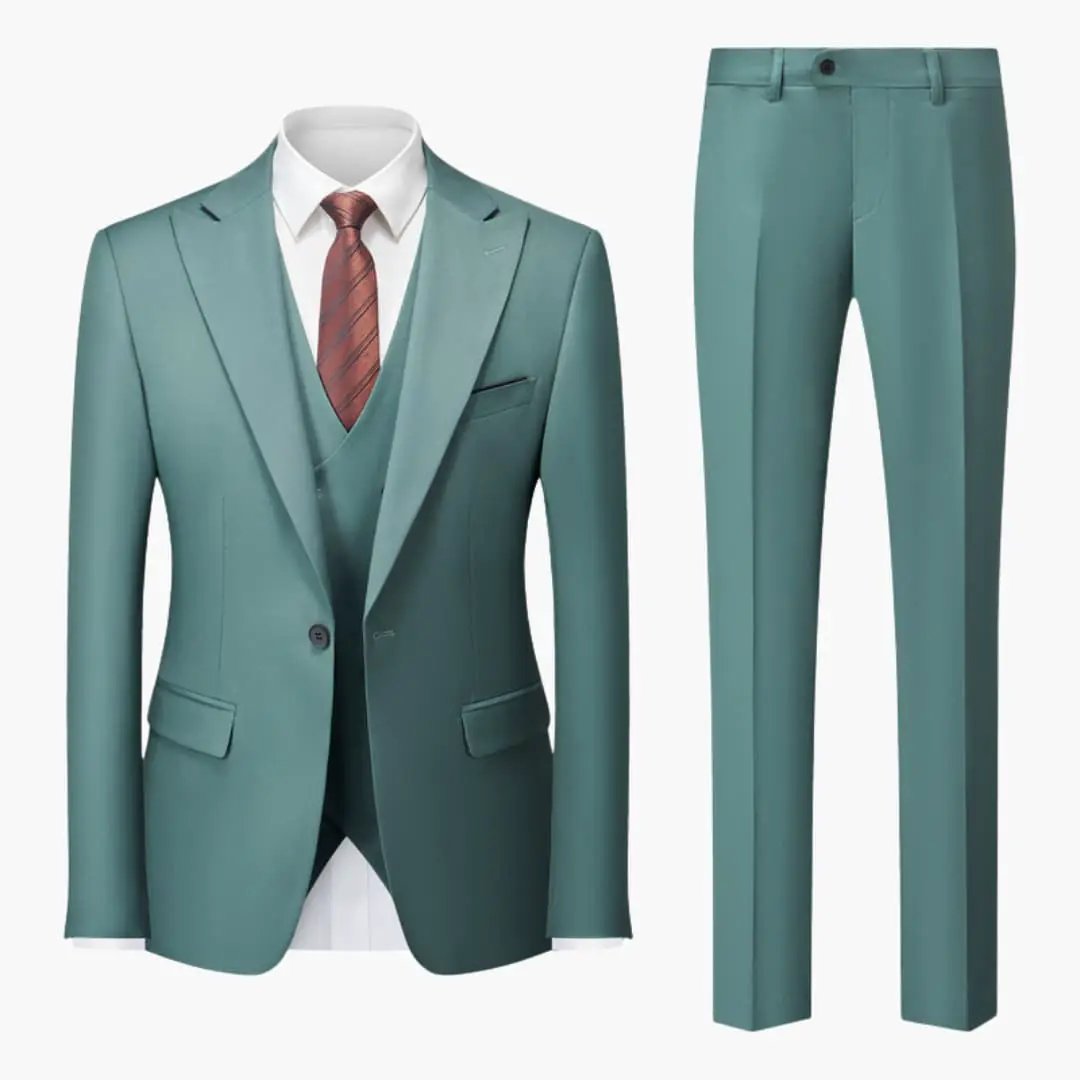 Elegant Slim Fit 3-Piece Teal Suit by Wilfred Smith for Men