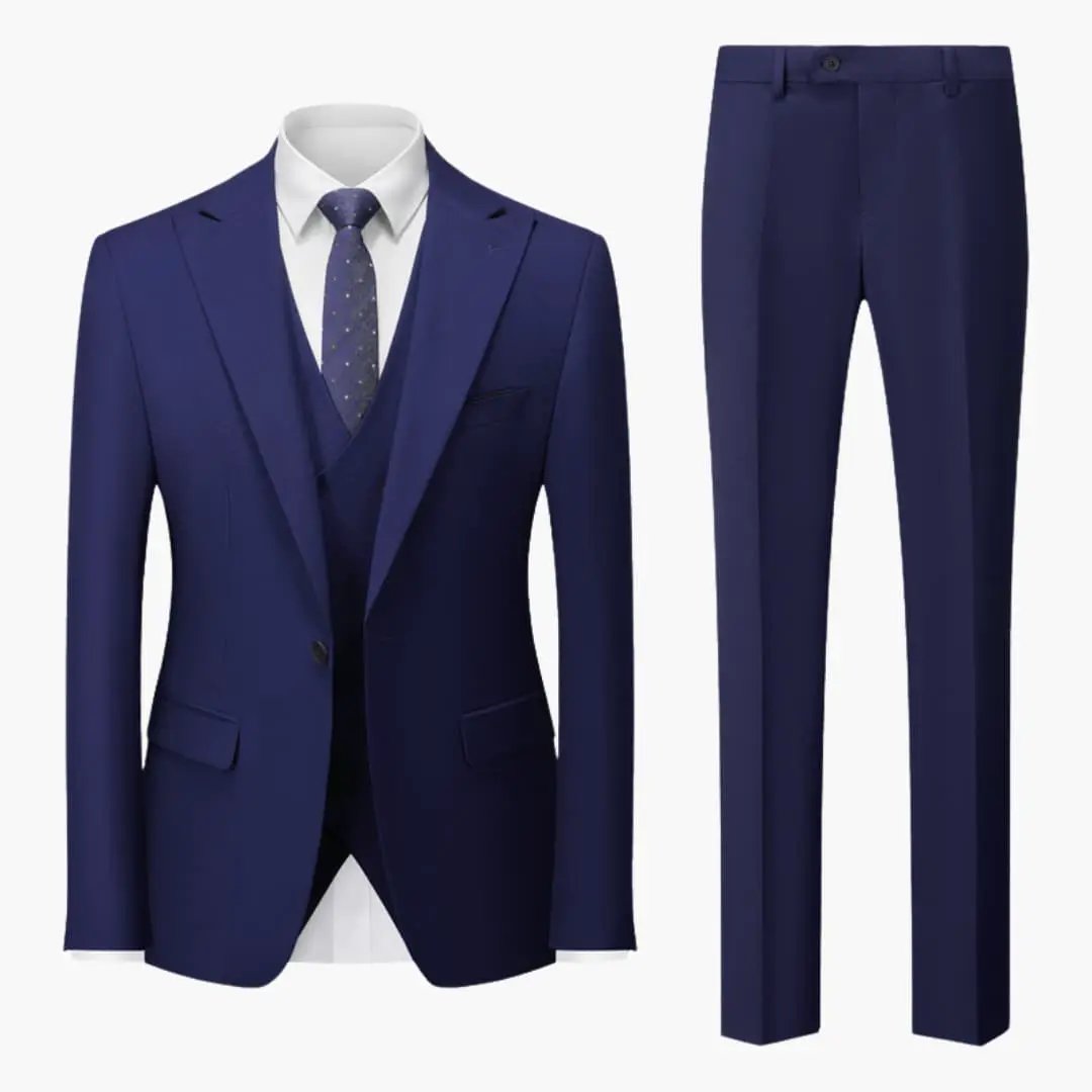 Elegant slim-fit navy 3-piece suit for men by Wilfred Smith