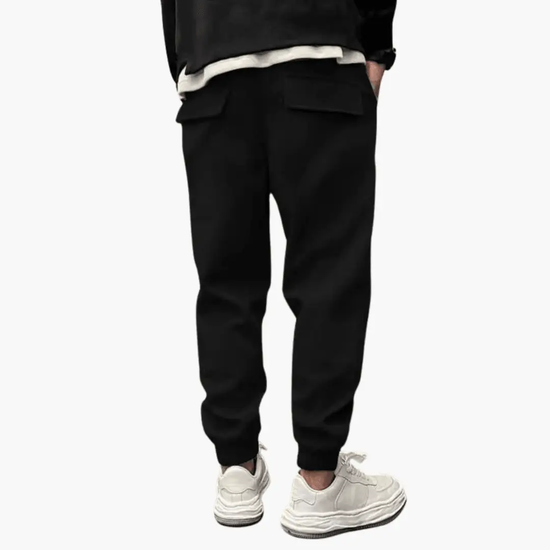 Men’s Cargo Trousers by Wilfred Smith, black relaxed-fit with cargo pockets