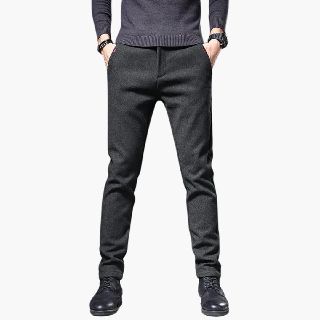Casual pants for men, dark gray fabric with straight-leg fit and front pockets