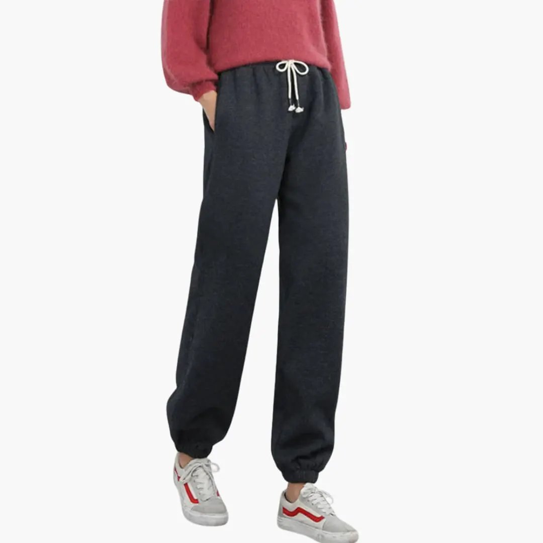 Women's Jogging Pants with Drawstring Waistband and Cuffs in charcoal gray with side pockets