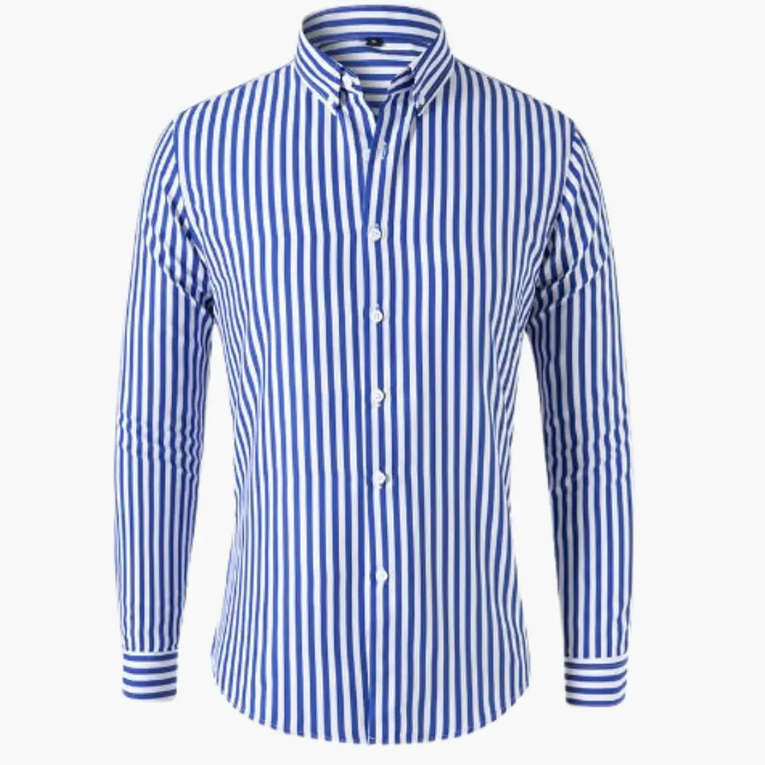 Striped long-sleeve shirt for men by Wilfred Smith in blue and white