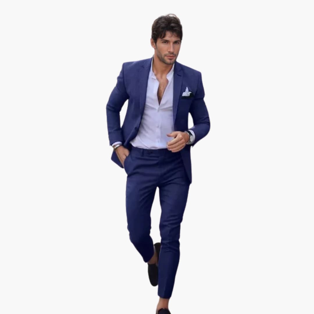 Men's slim-fit wool-blend 2-piece pant suit in navy by Wilfred Smith