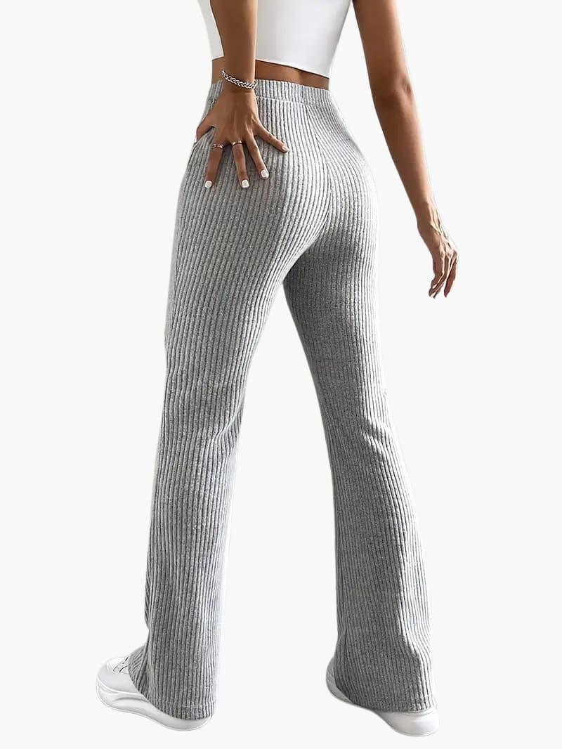 Wide-leg high-waist gray ribbed knit trousers for women by Wilfred Smith