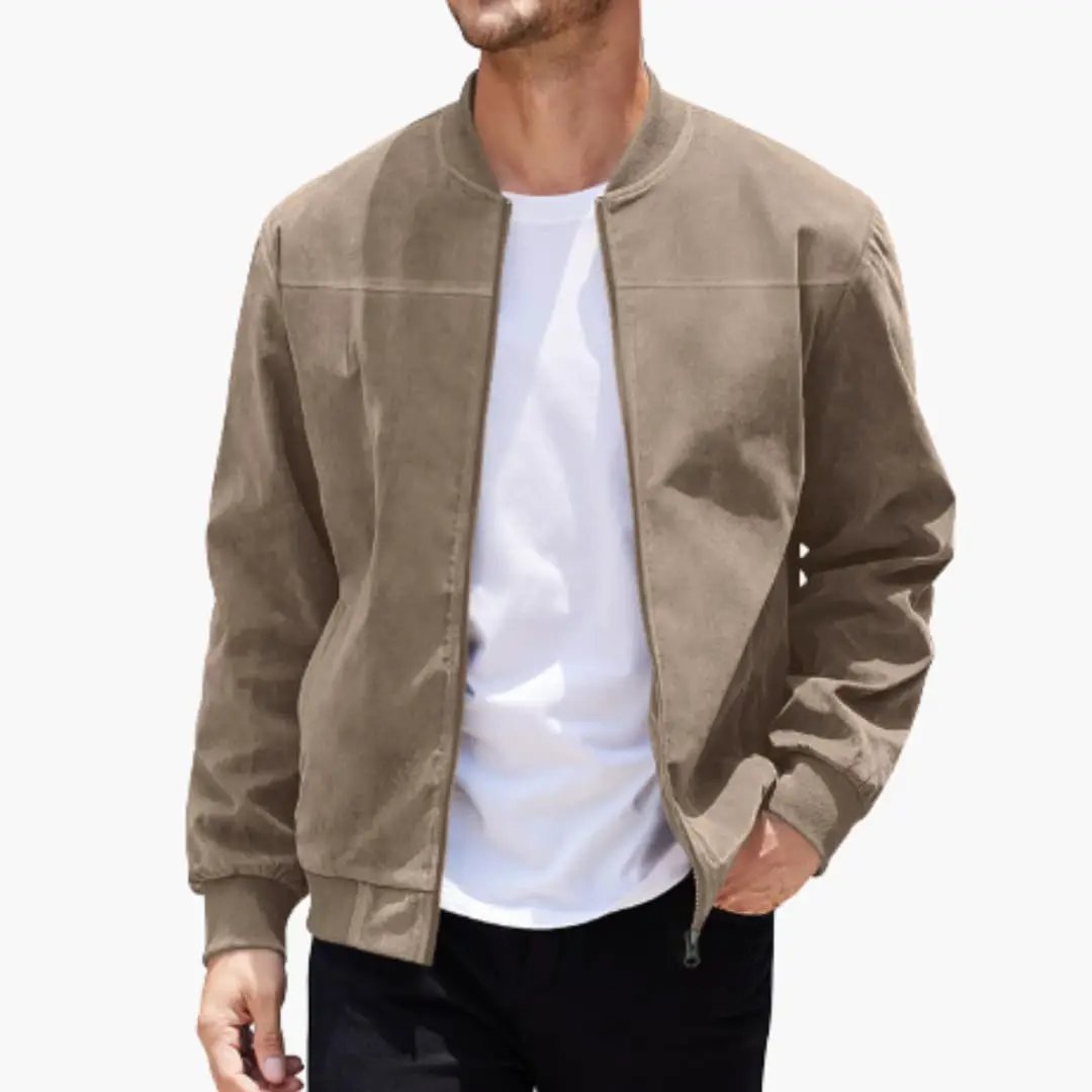 Bomber jacket for men by Wilfred Smith in beige with ribbed collar and zipper