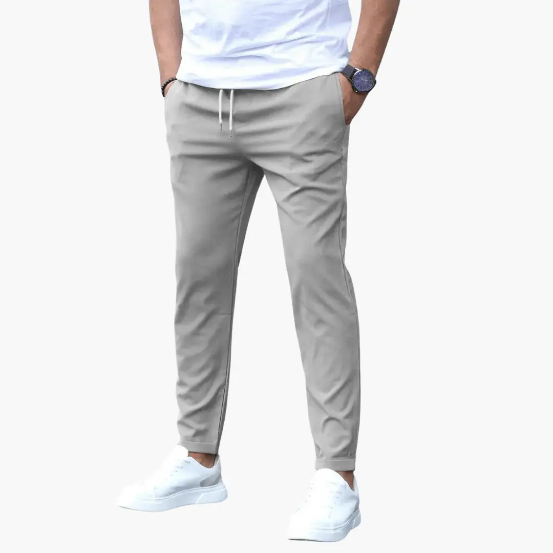 Men's stretch trousers with slim legs in light gray by Wilfred Smith