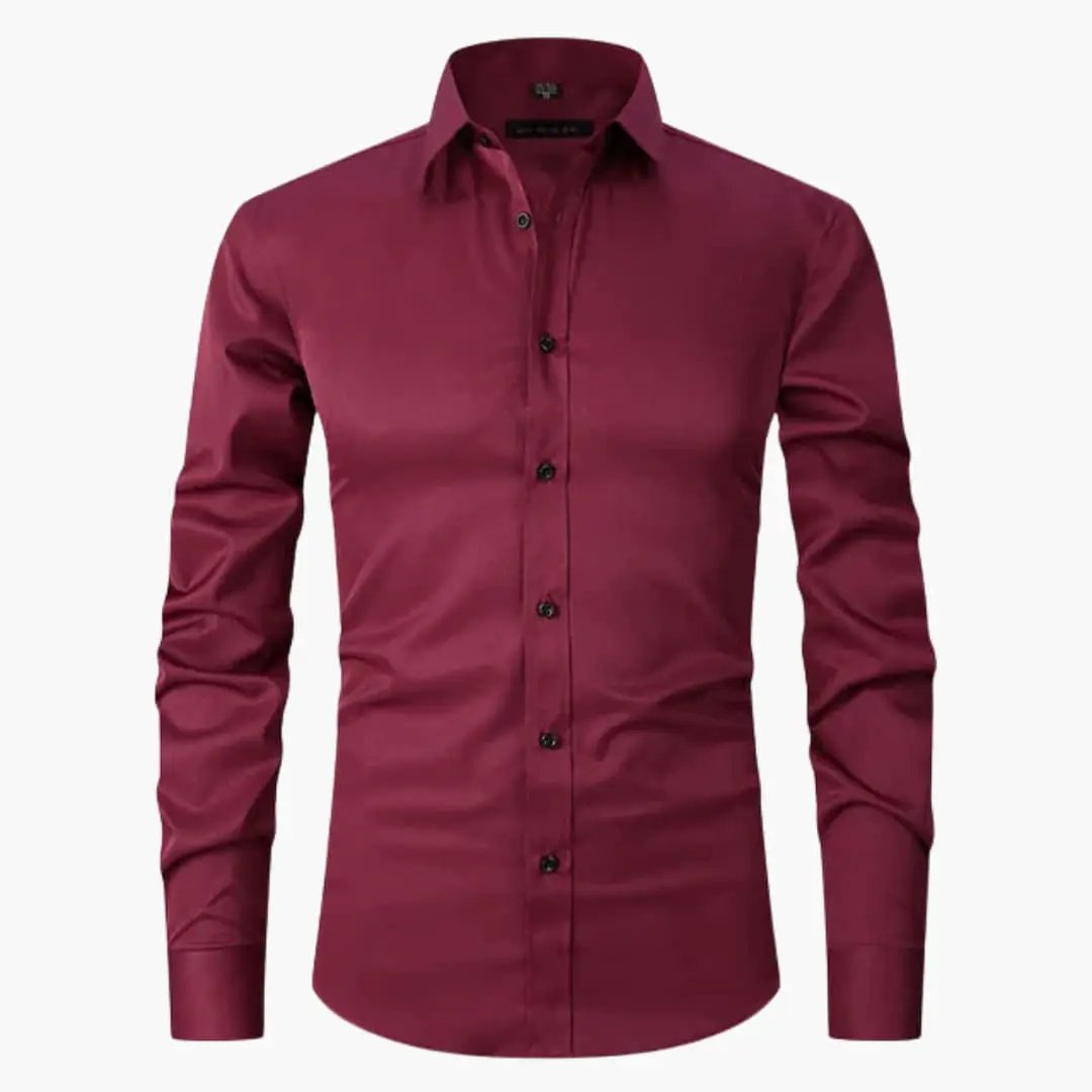 Slim-Fit shirt for men in burgundy by Wilfred Smith, long-sleeve dress shirt