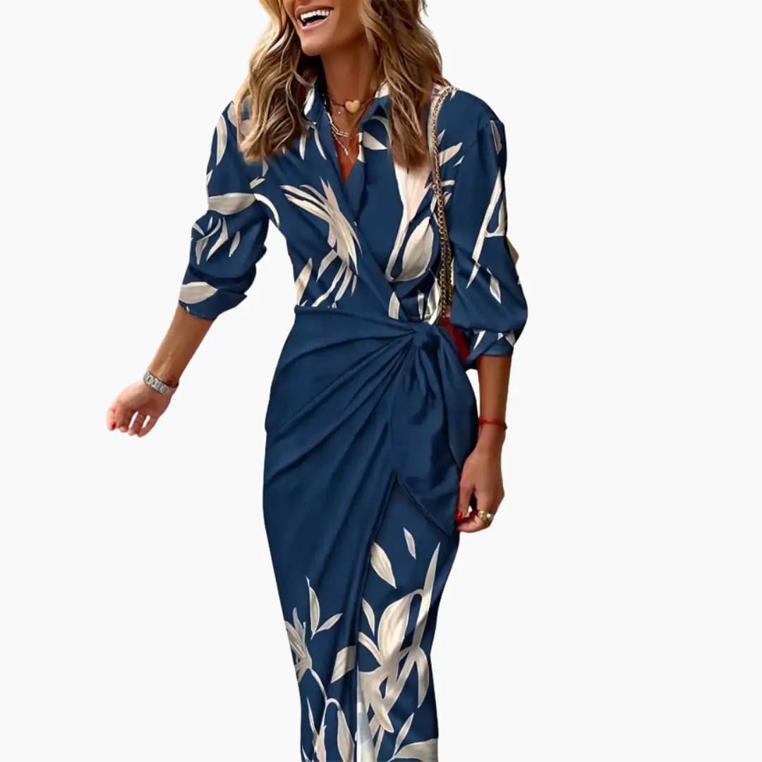 Striped shirt dress - navy leaf print maxi, cotton, Wilfred Smith