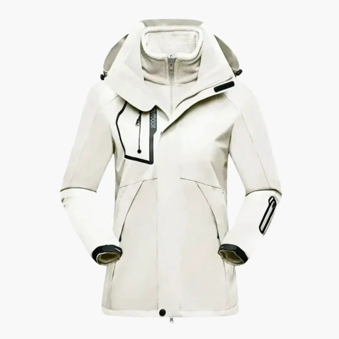 Women's ski jacket white with removable lining and front zipper, Wilfred Smith