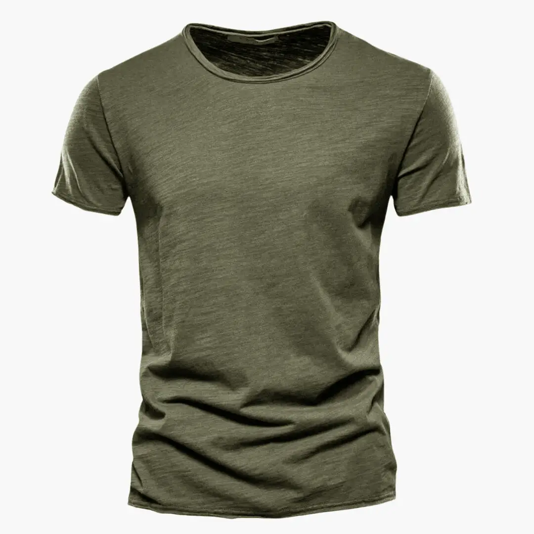 Men's olive short-sleeve T-shirt, casual summer tee