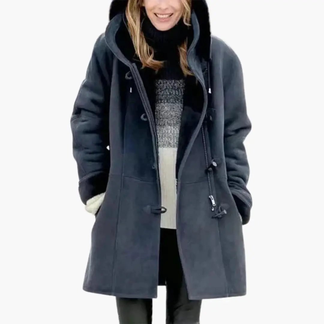 Women’s hooded jacket with toggle closures in dark blue