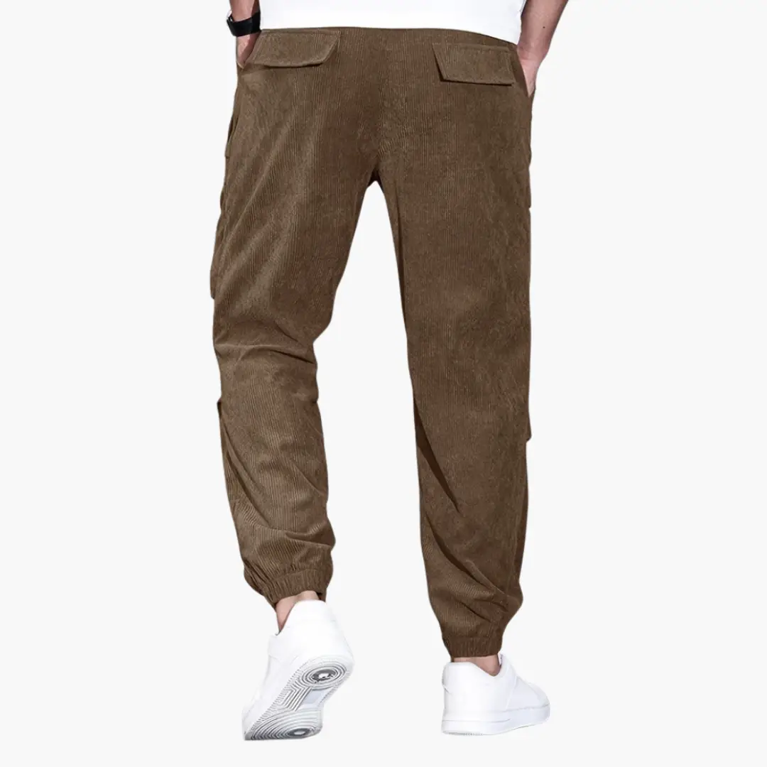 Men's corduroy trousers by Wilfred Smith, brown, with waistband and side pockets