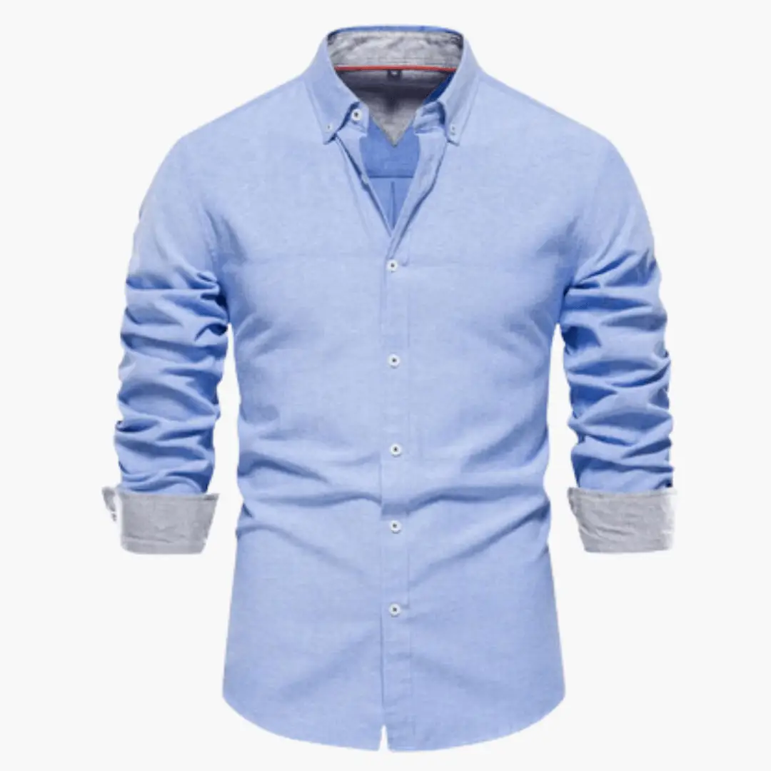 Classic Shirt for Men light-blue button-down with rolled cuffs and long sleeves