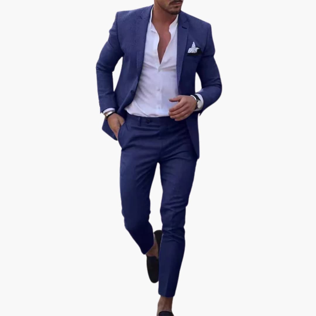 Men's navy wool-blend 2-piece suit set with slim-fit jacket and trousers
