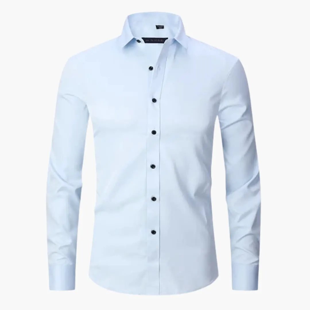 Slim-Fit Shirt for Men by Wilfred Smith, light blue dress shirt with black buttons