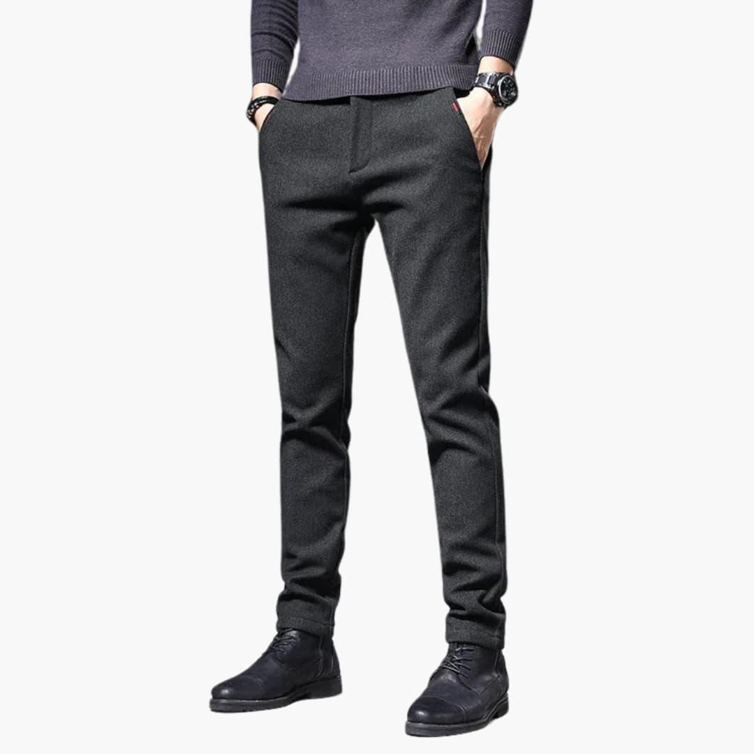 Casual pants for men by Wilfred Smith, charcoal trouser with a clean, tailored silhouette