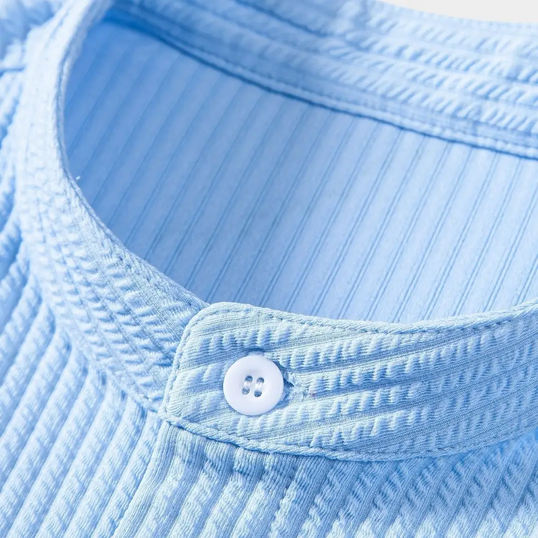 Men's shirt with stand collar in light blue corduroy by Wilfred Smith, slim fit