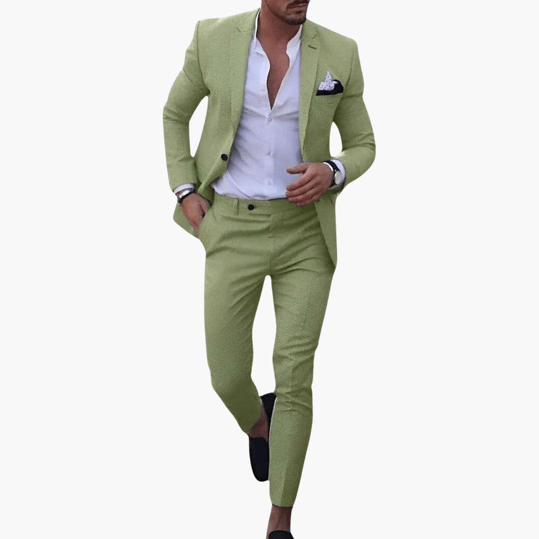 2-piece men's summer suit set in pale green with jacket and slim trousers, Wilfred Smith
