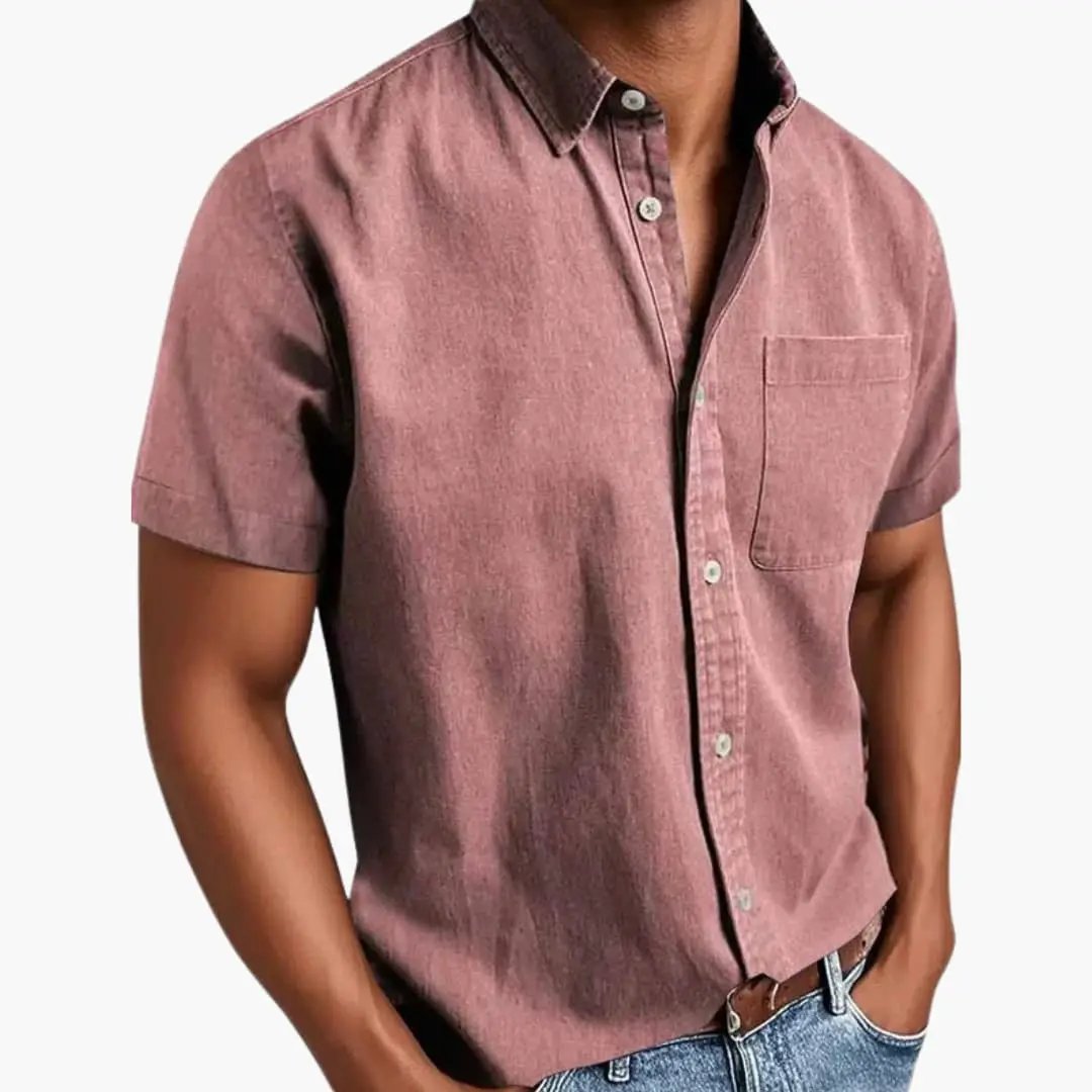 Men's short-sleeve shirt, dusty pink with chest pocket and button front Wilfred Smith