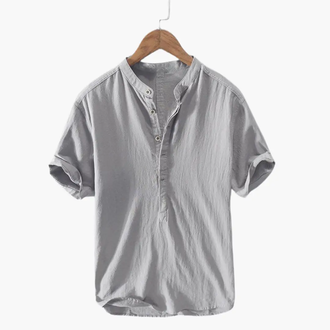 Wilfred Smith light gray short-sleeve shirt with stand-up collar