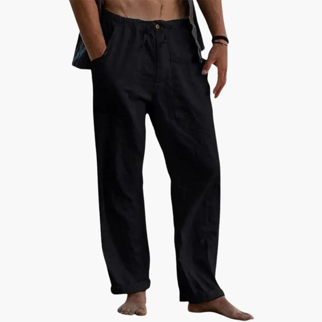 Leisure pants for men, black with a relaxed fit and drawstring waistband