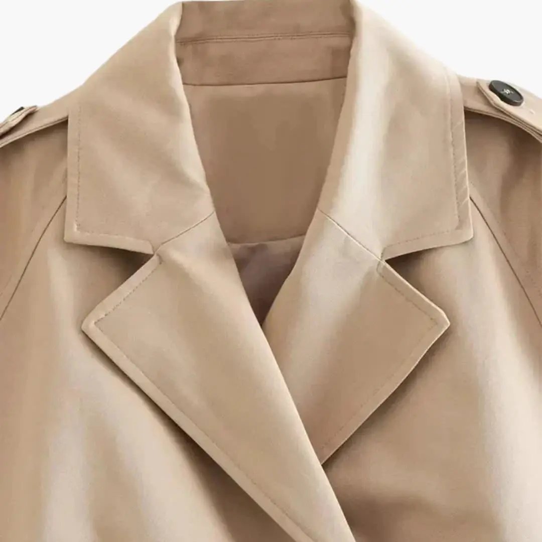 Belt Loop Trench Coat for Women in beige with wide lapels