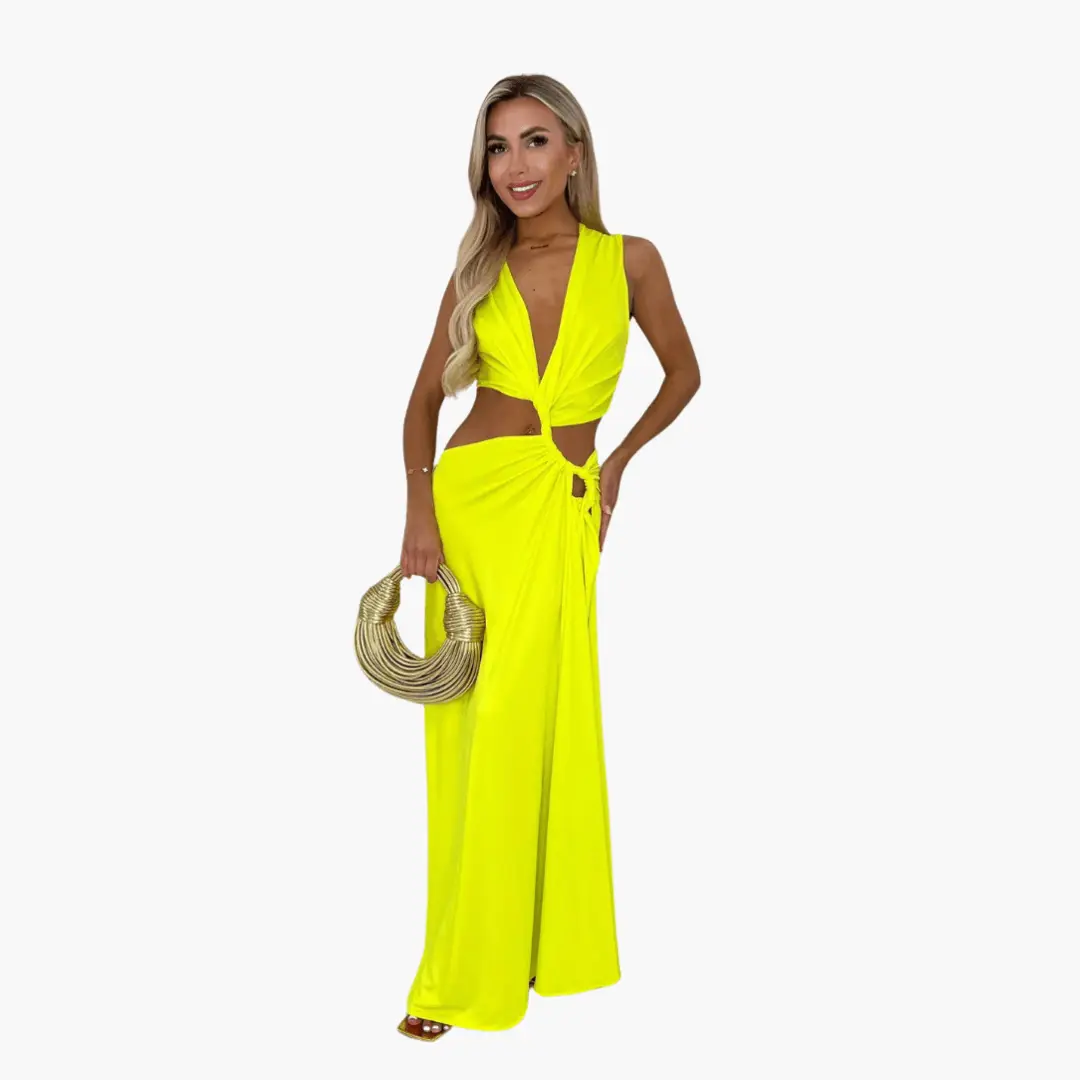 Summer dress for women neon yellow cut-out V-neck with side slit by Wilfred Smith