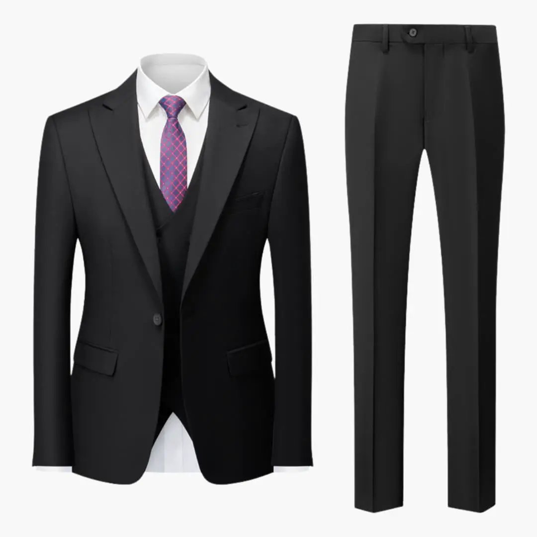 Elegant Slim Fit Suit 3-Piece by Wilfred Smith - black men's business suit with jacket, waistcoat and trousers