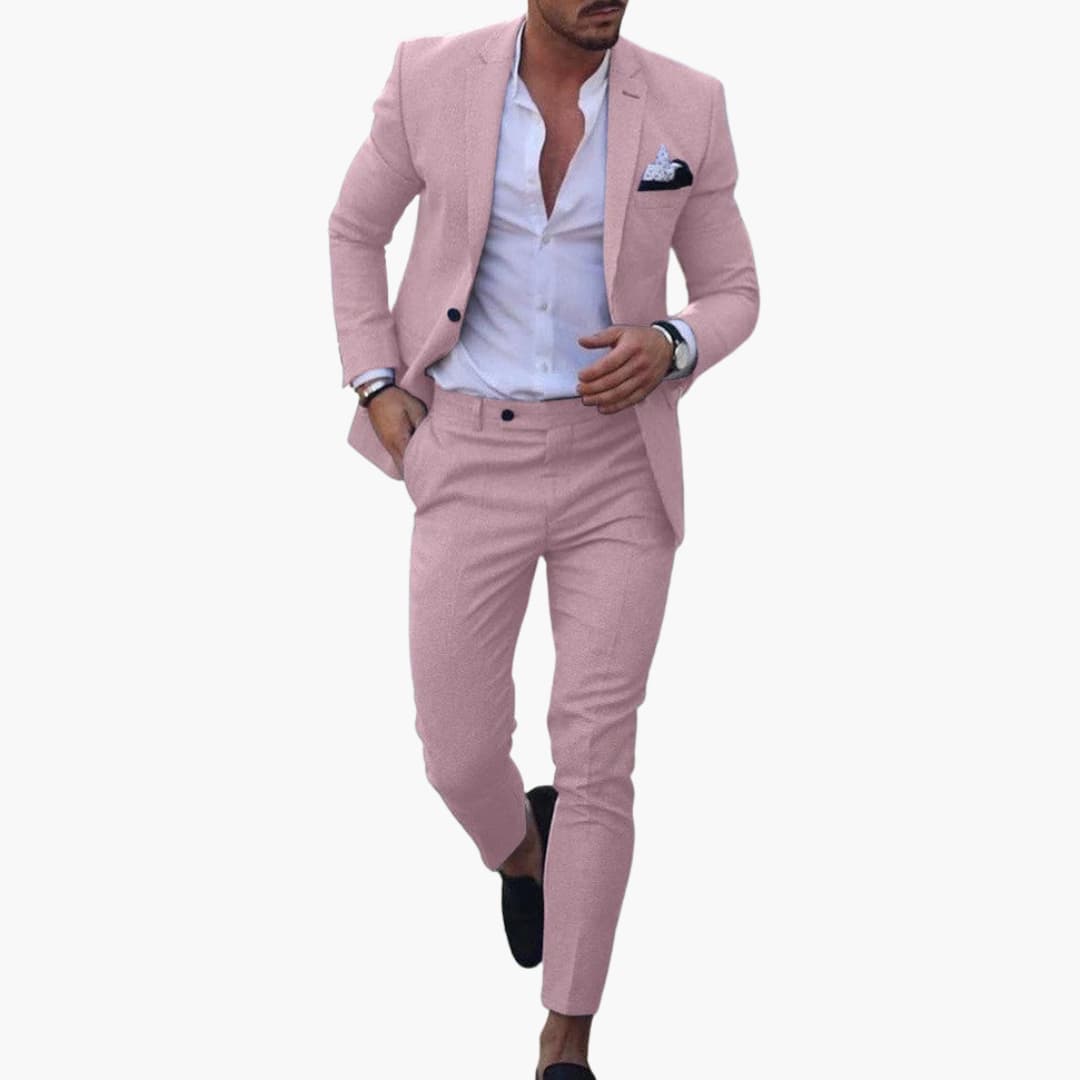 Men's pink wool-blend 2-piece suit with slim-fit blazer and trousers