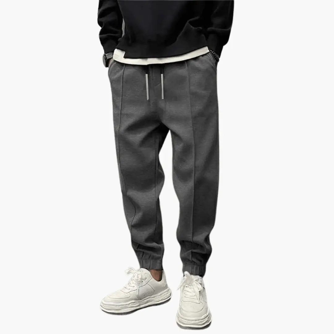 Men’s Cargo Trousers in charcoal grey with relaxed legs and drawstring waist