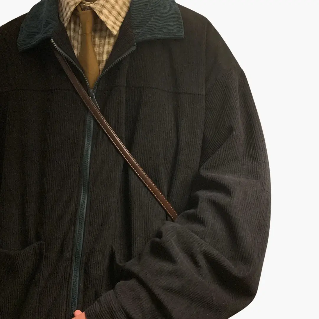 Men's bomber jacket Wilfred Smith in dark brown corduroy with zipper and front pockets