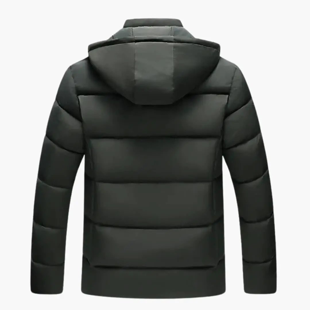 Men's puffer jacket with hood in dark green, for everyday and leisure