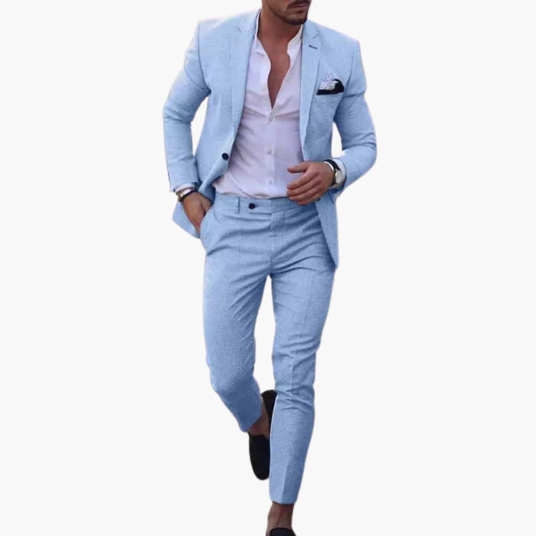 Men's 2-piece wool-blend suit, light blue, slim-fit pant suit by Wilfred Smith