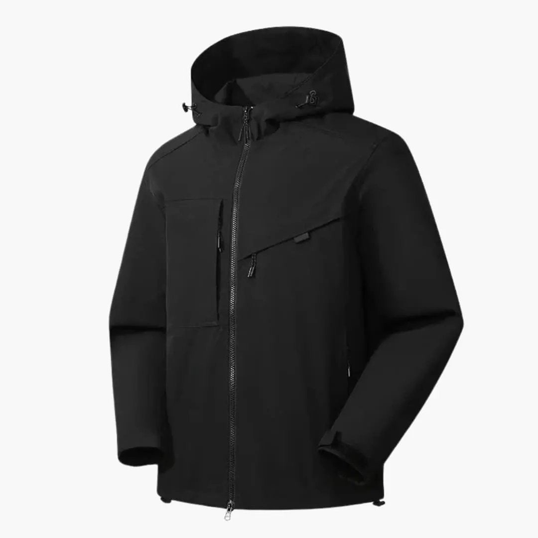 Men's ski jacket with hood and zipper pockets, black, Wilfred Smith