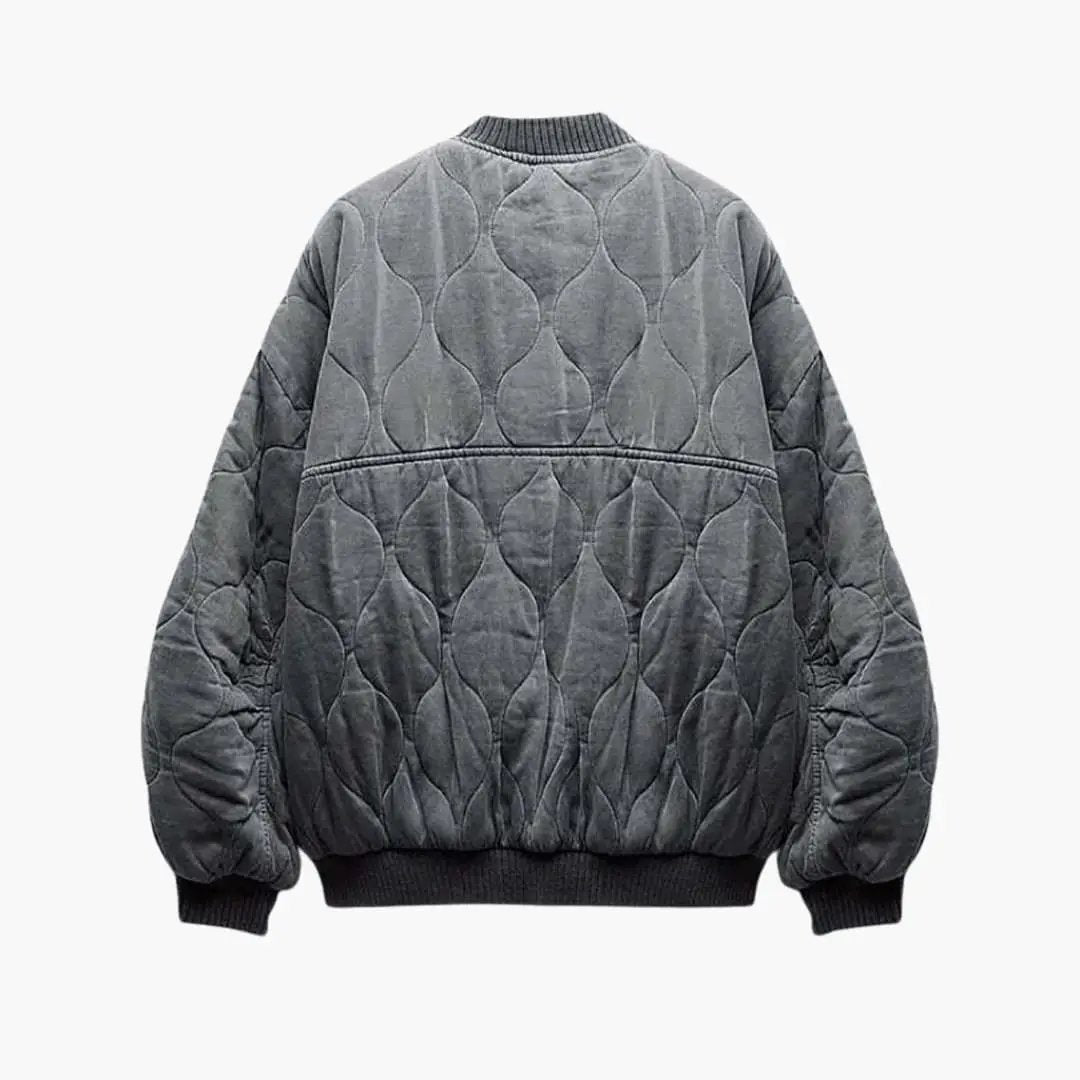 Loose-Fit Bomber Jacket for Women by Wilfred Smith, charcoal gray quilted back view