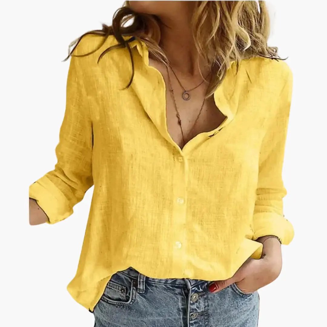 Wilfred Smith yellow long-sleeve blouse with button-down front, linen texture