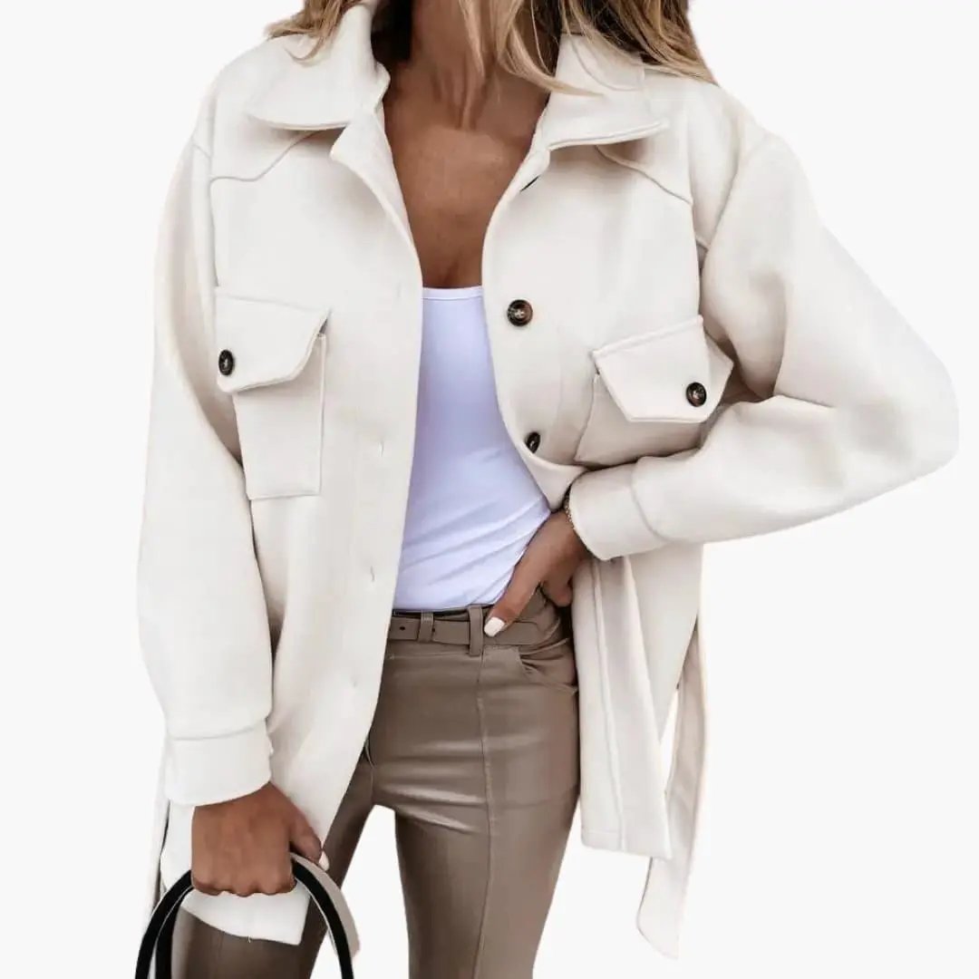 Women’s Jacket white with button-front and front flap pockets