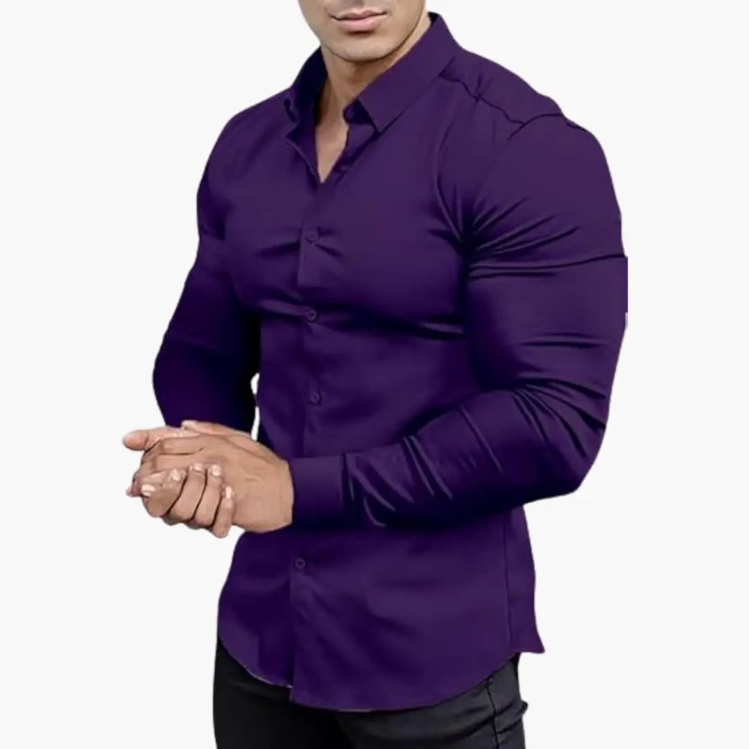 Slim-Fit Shirt for Men by Wilfred Smith in purple, long-sleeve button-down.