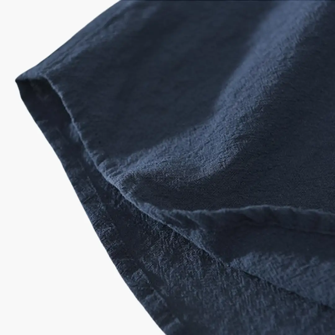 Light Short-Sleeve Shirt for Men navy blue textured fabric close-up