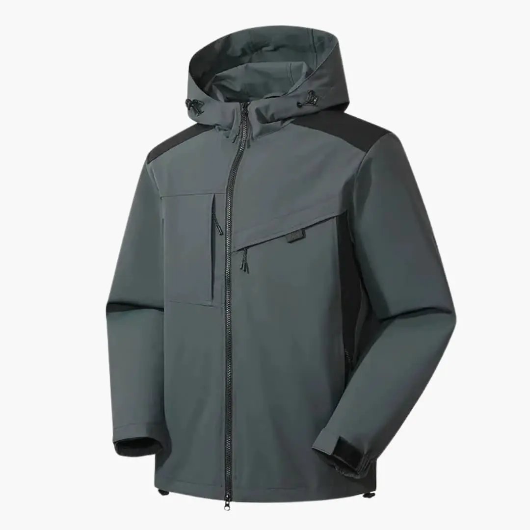 Men's ski jacket with hood in gray, zip pockets