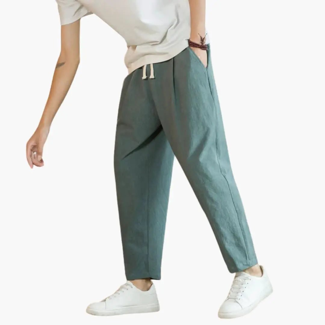 Men's teal drawstring leisure trousers, relaxed-fit, Wilfred Smith
