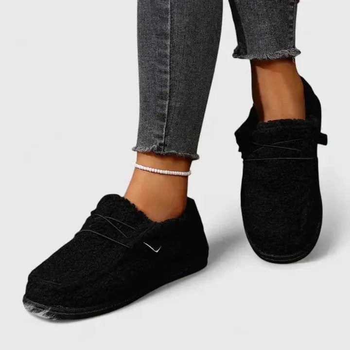 Women's Wilfred Smith black plush orthopedic loafers flats with cushioned footbed