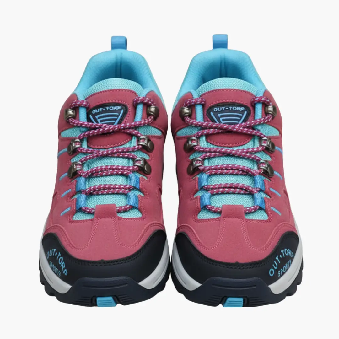 Wilfred Smith men's hiking shoes, pink teal lace-up athletic shoes with textured outsole, pair