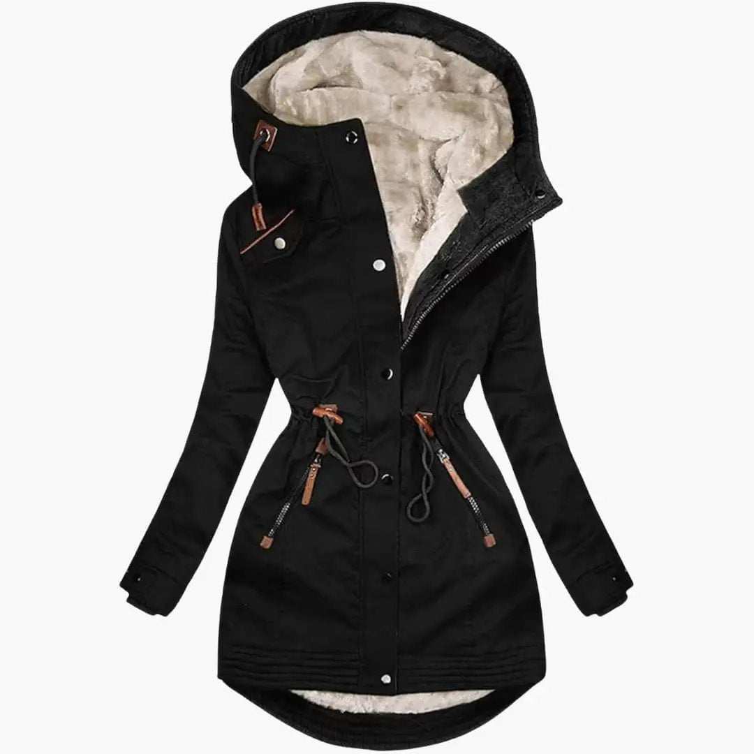 Women’s Parka with lined hood and drawstring waist, black, Wilfred Smith