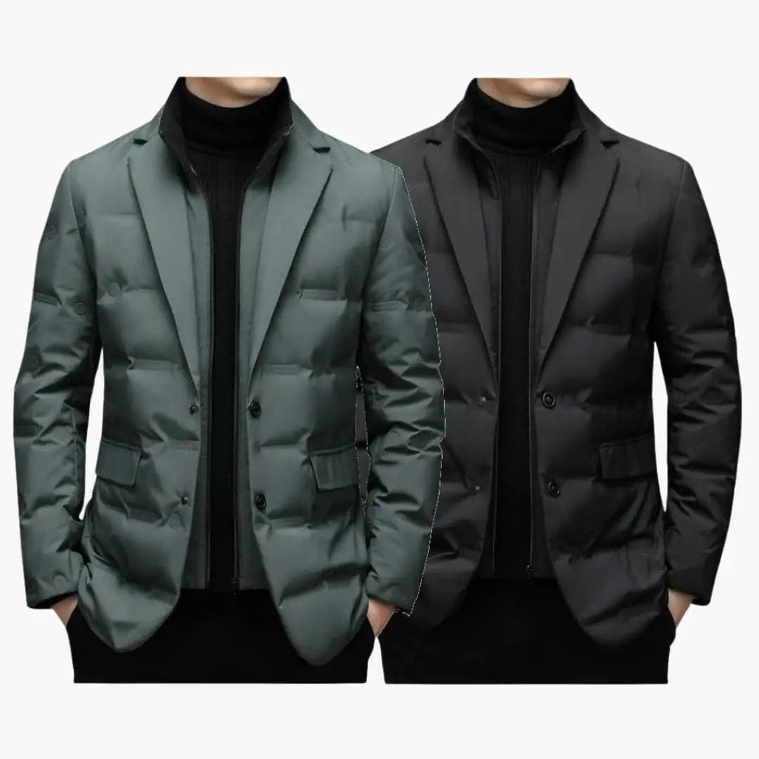 Men's quilted blazer jacket pair in green and black with front pockets