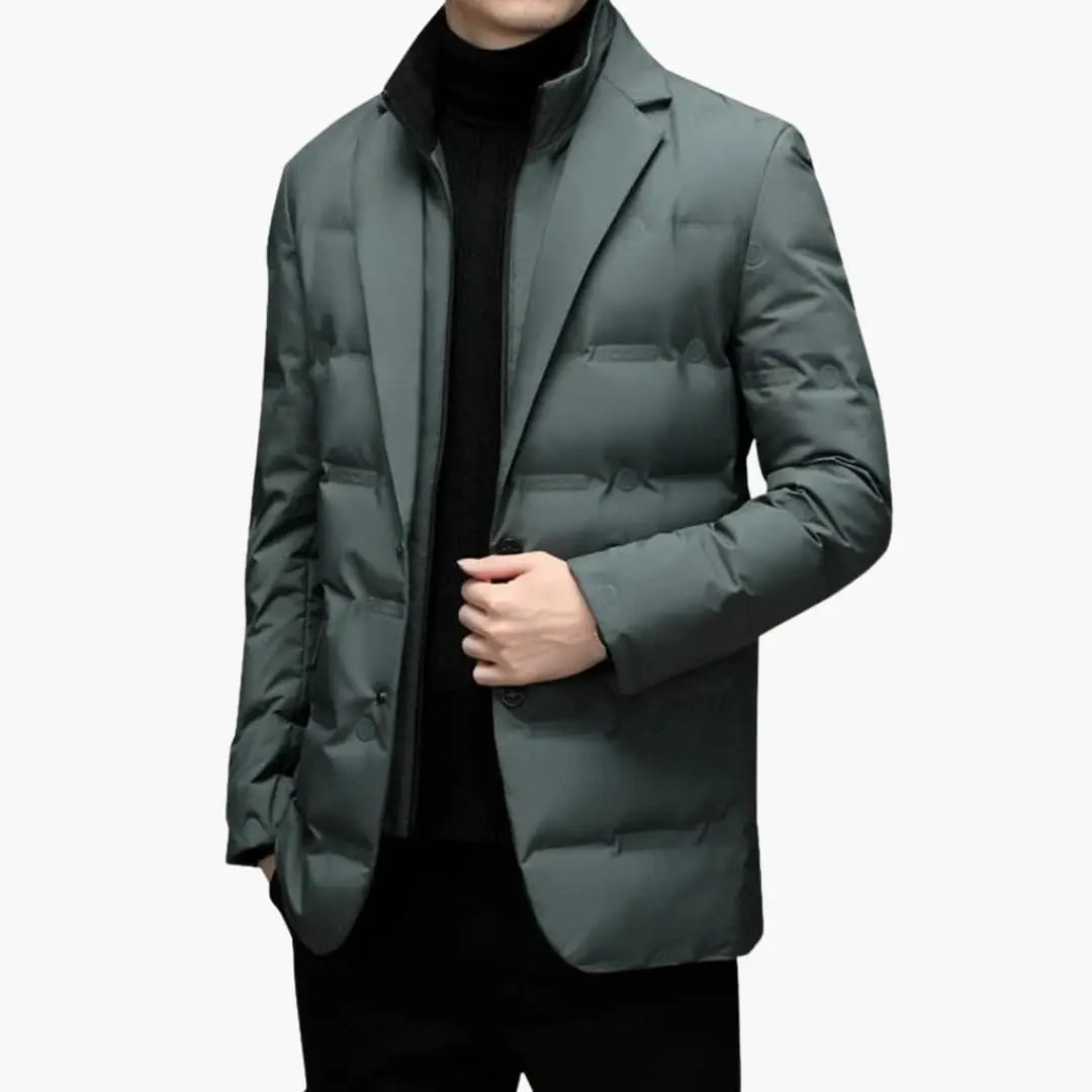 Men's blazer jacket by Wilfred Smith, green padded with front pockets