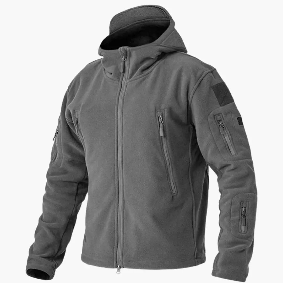 Men's fleece jacket with full-zip front in gray and zip pockets