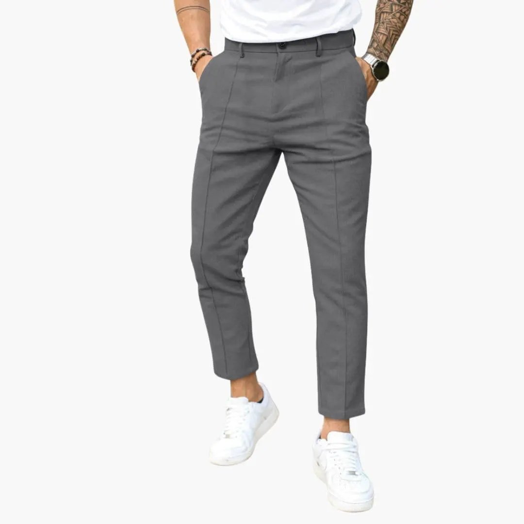 Men's pants with belt loops and a straight leg in gray by Wilfred Smith